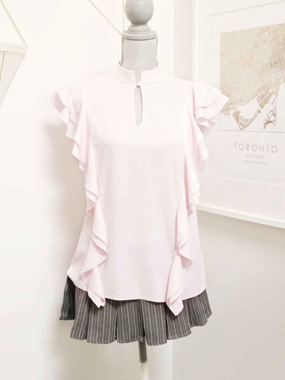 PINK TARTAN Waterfall Ruffle Blouse w/ Keyhole Neck, Pastel Coquette Aesthetic